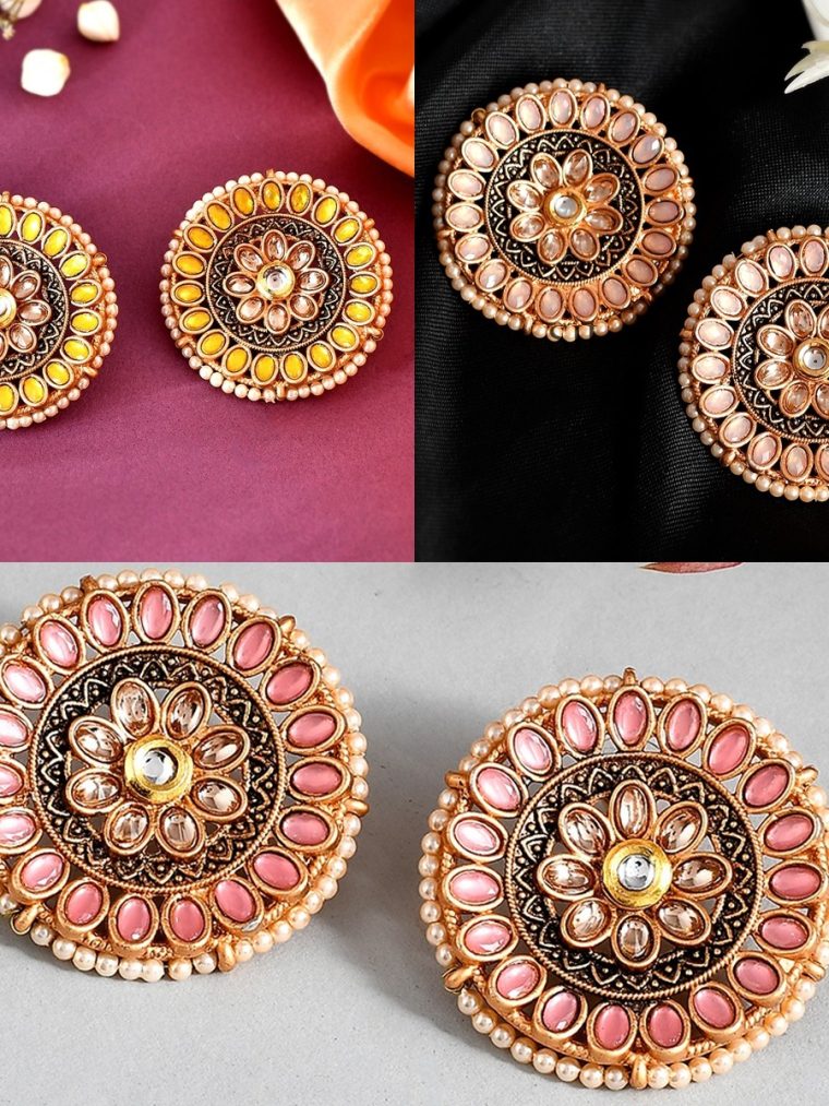 Luminous Stone Round Stud Flower Earrings