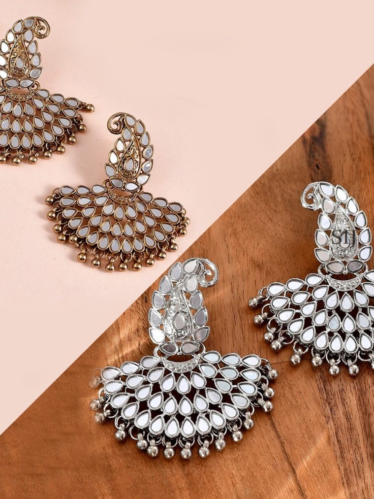 Mango Design Mirror Studded Chand Bali Earrings