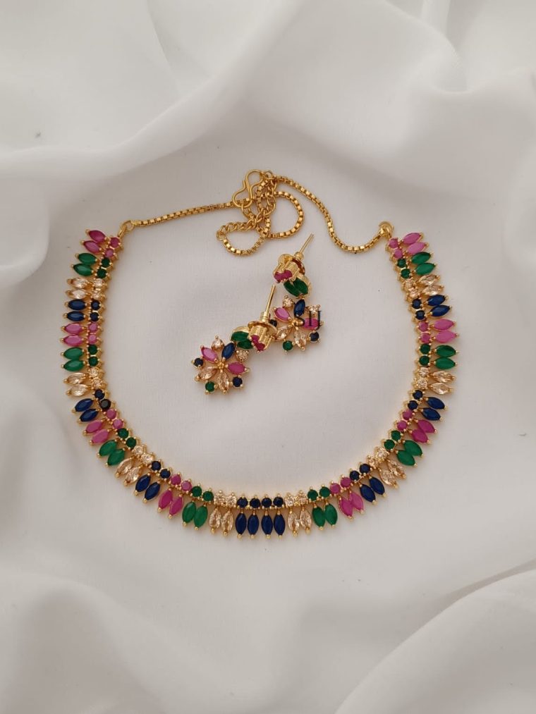 Multi Colour CZ Gold Polish Necklace