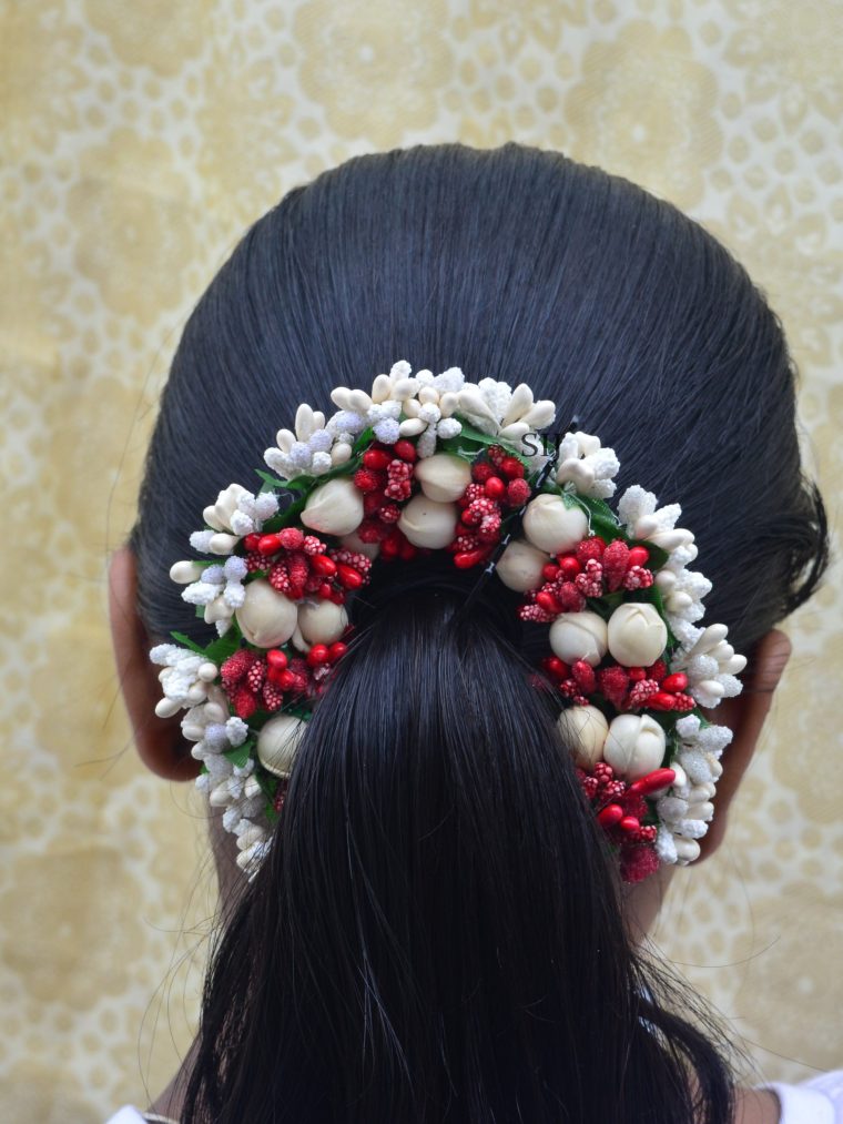 White and Red Gajra Artificial Hair Accessory