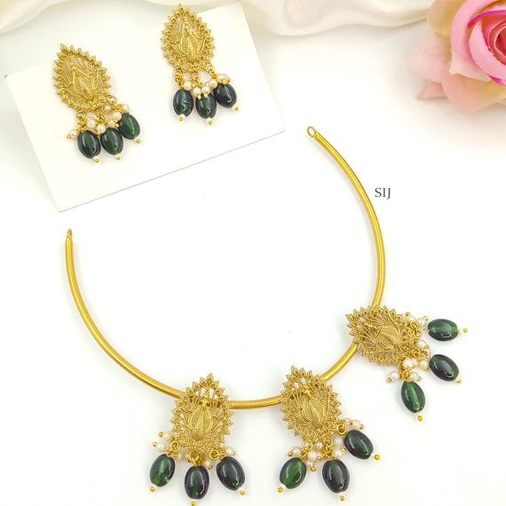 Elite Drop Design Moissanite Beads Hasli Gold Plated Necklace Set