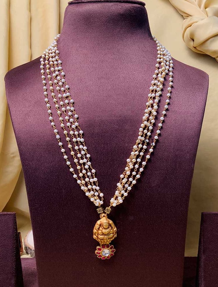 Cute Gold Plated Pearl Long Necklace