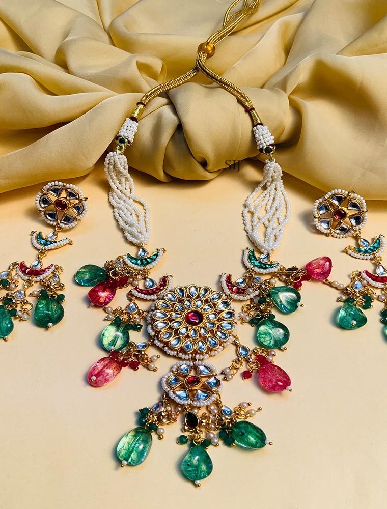 Amazing Multi Layers White Beads Choker with Kundan Pendant