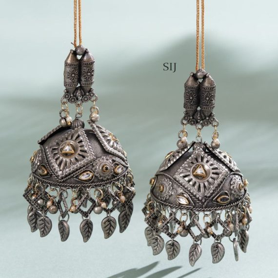 Beautiful German Silver Leaf Hanging Jhumkas