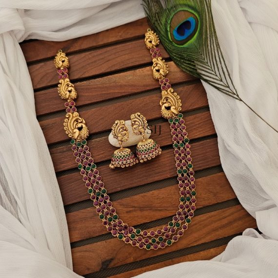 Classy Triple Layered Green Stone Peacock Haram