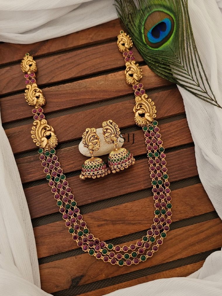 Classy Triple Layered Green Stone Peacock Haram