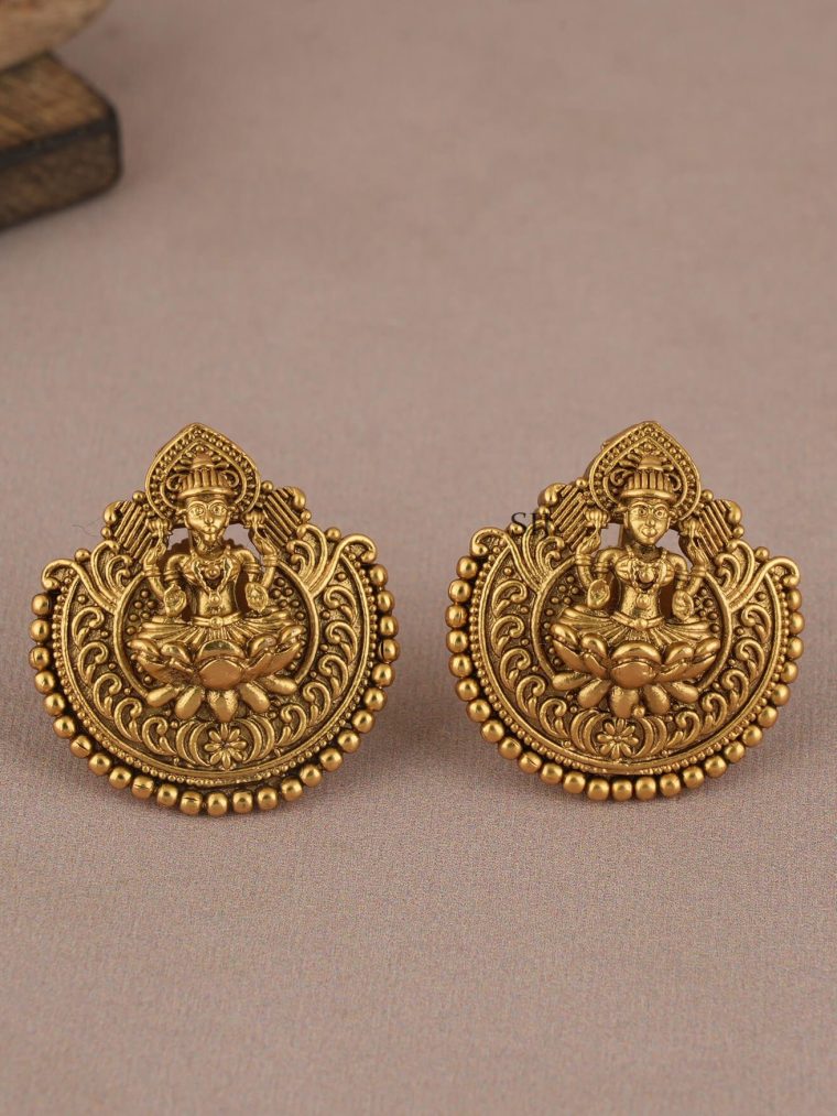 Cute Antique Gold Finish Lakshmi Studs