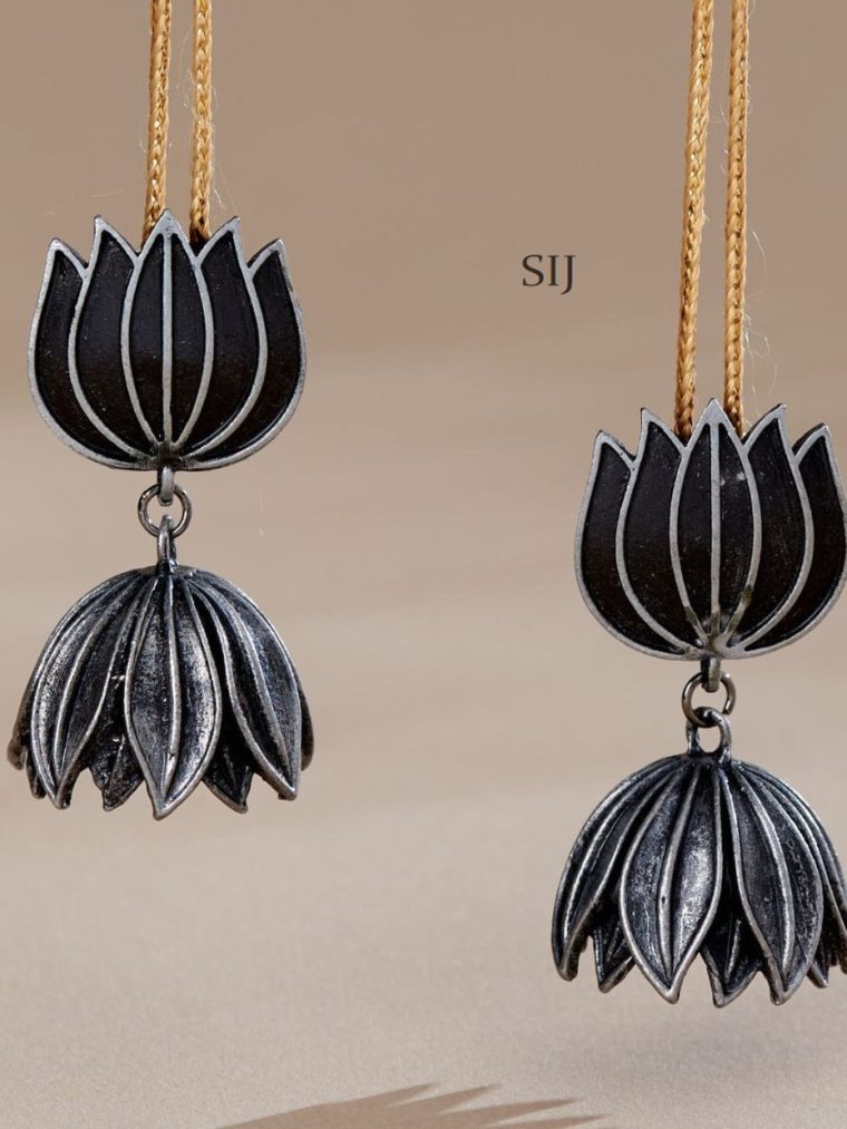 Cute German Silver Lotus Jhumkas