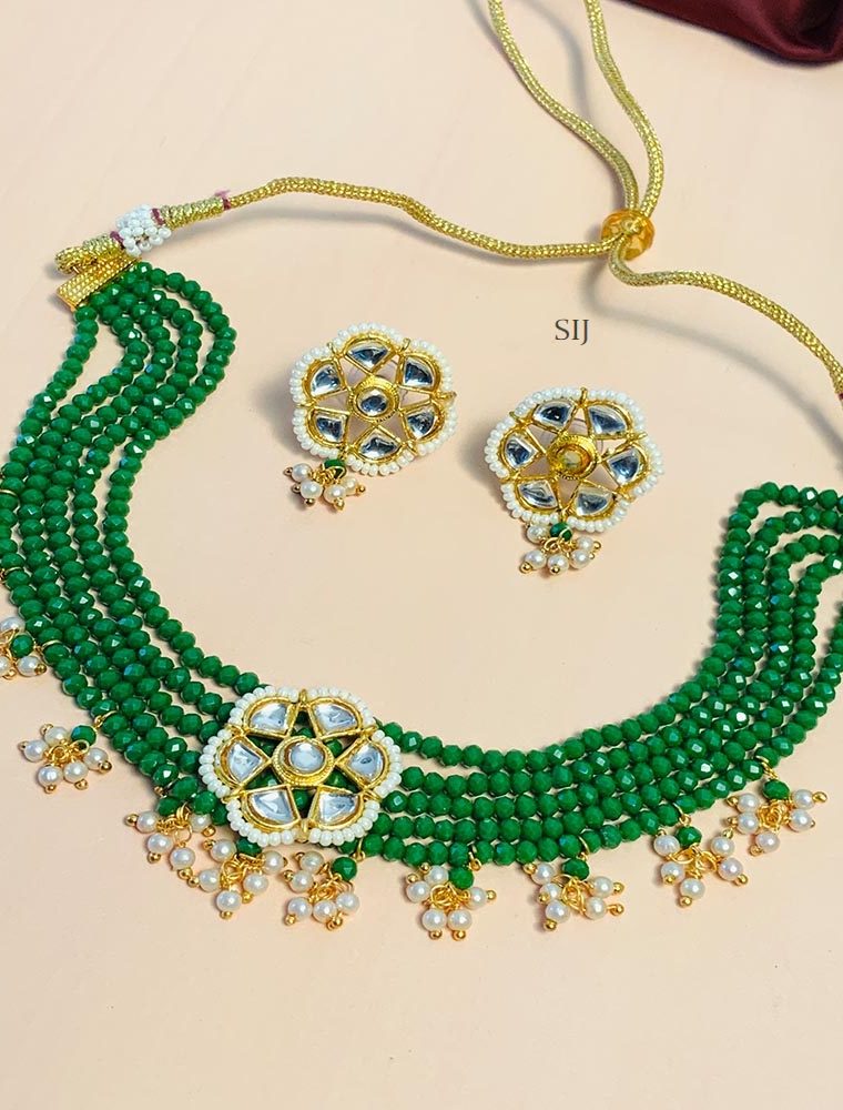 Cute Multi Layers Green Beads Kundan Choker