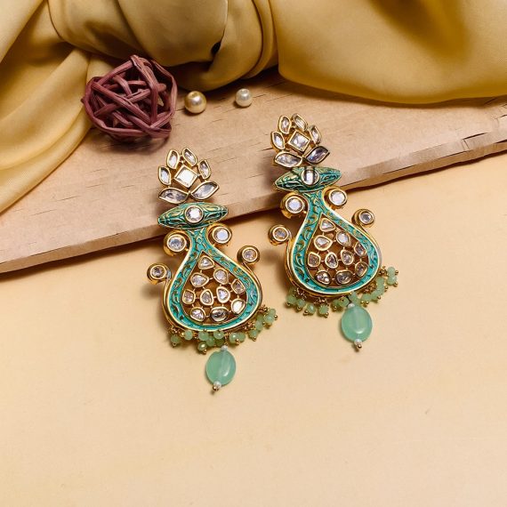 Fabulous Pista Green Pachi Kundan Earrings