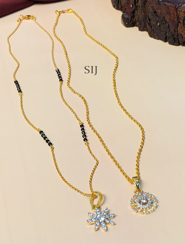 Gorgeous AD Stones Round Pendant Gold Plated Mangalsutra Combo