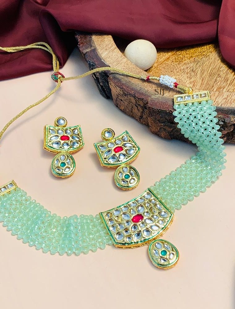 Marvelous Multi Layers Pista Beads Kundan Choker