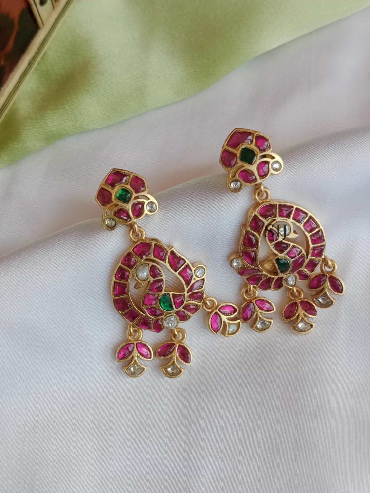 Mesmerising Peacock Jadau Drop Earrings