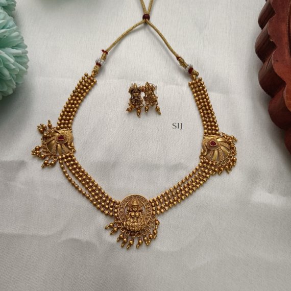 Traditional Gold Beads Necklace with Lakshmi Pendant-1