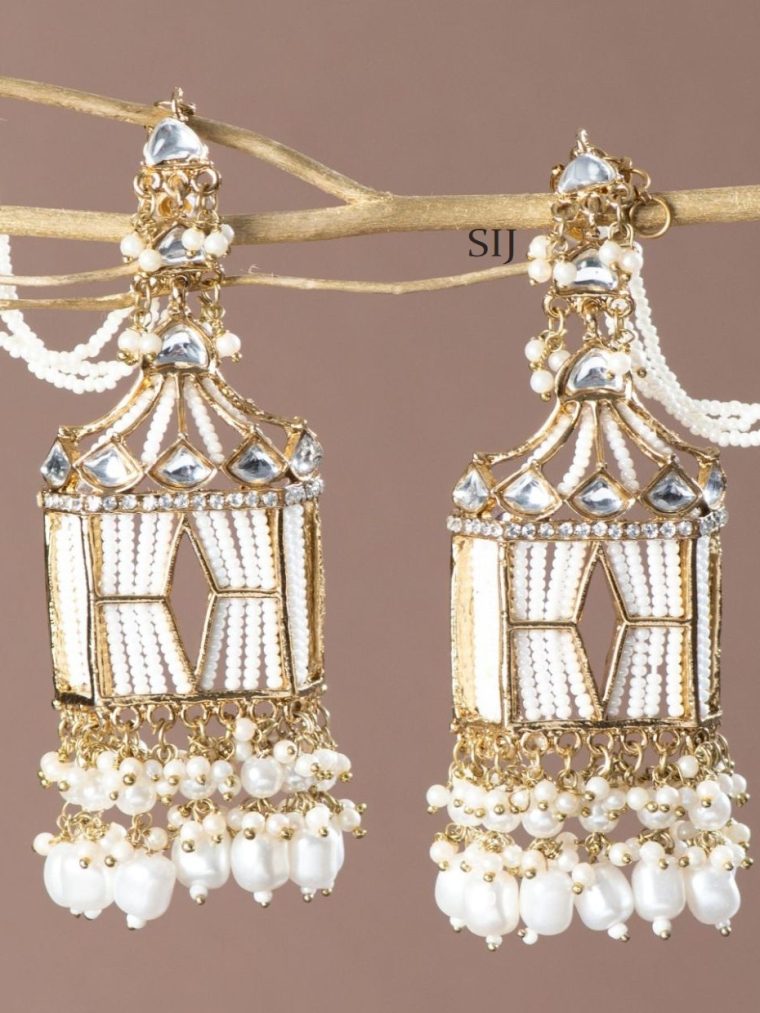 Trendy Gold Plated Pearl Earrings