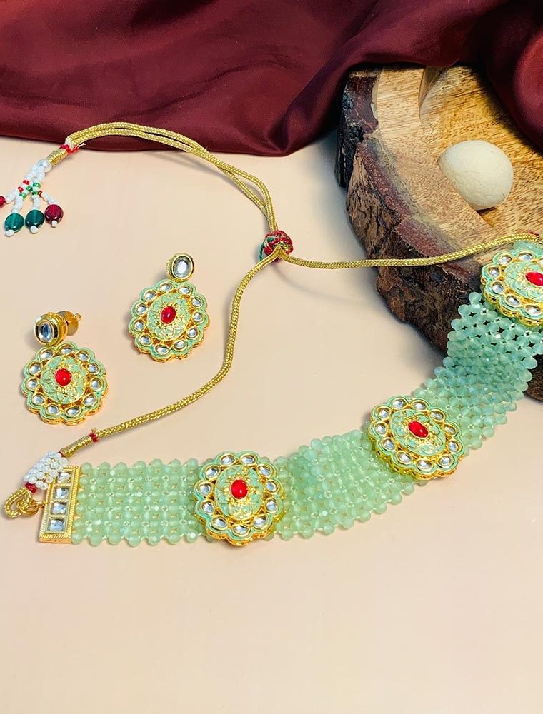 Trendy Multi Layers Pista Green Kundan Choker