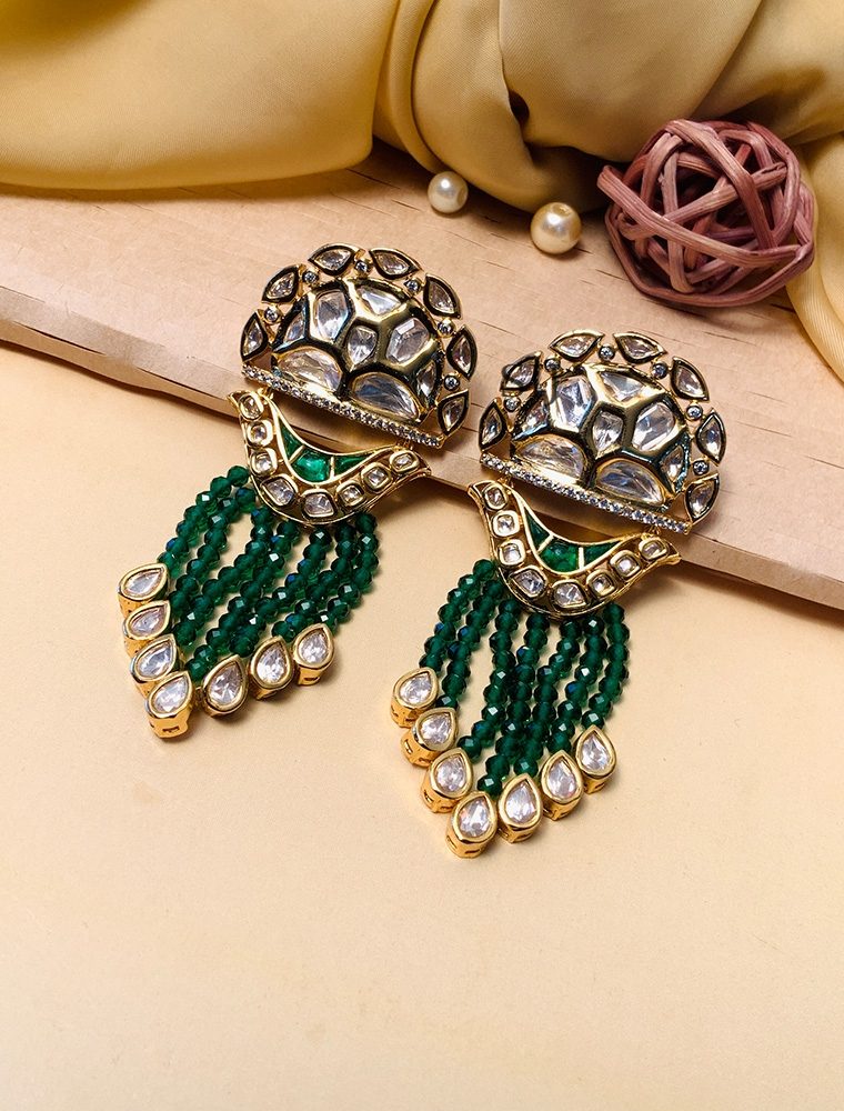 Twinkling Green Emerald Pachi Kundan Earrings