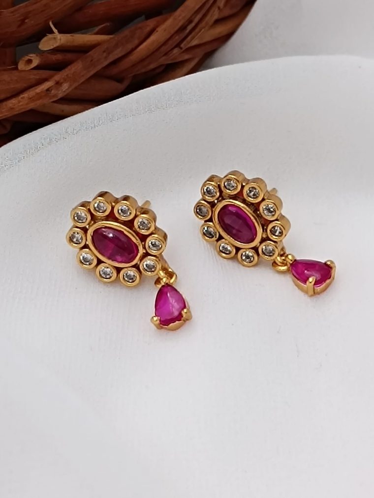 Marvelous Oval Ruby and White Stones Earrings