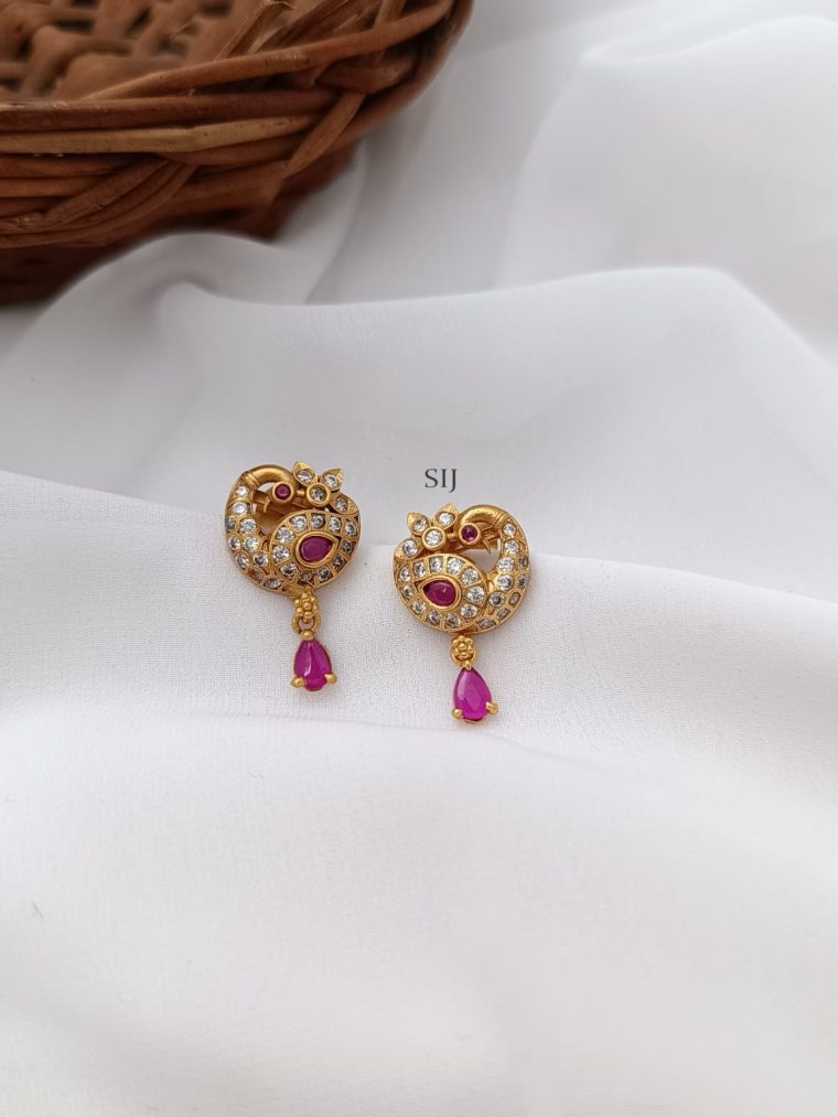 Fabulous Pink and White Stones Peacock Earrings