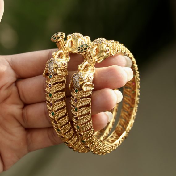 Traditional AD Stones Bangles with Elephant Motif