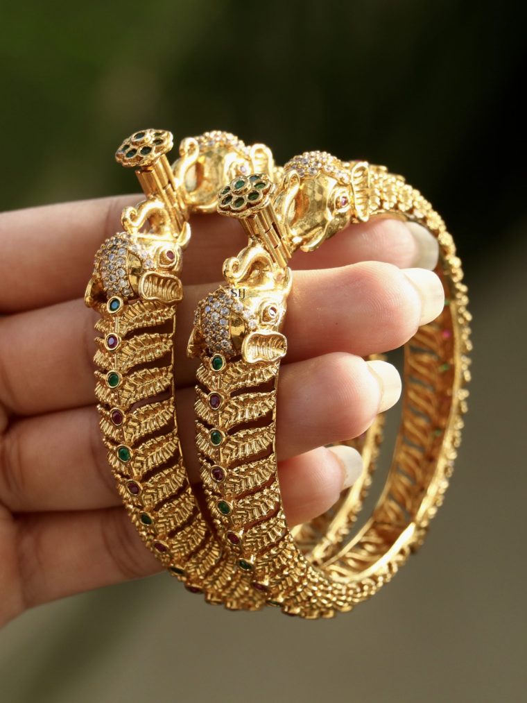 Traditional AD Stones Bangles with Elephant Motif