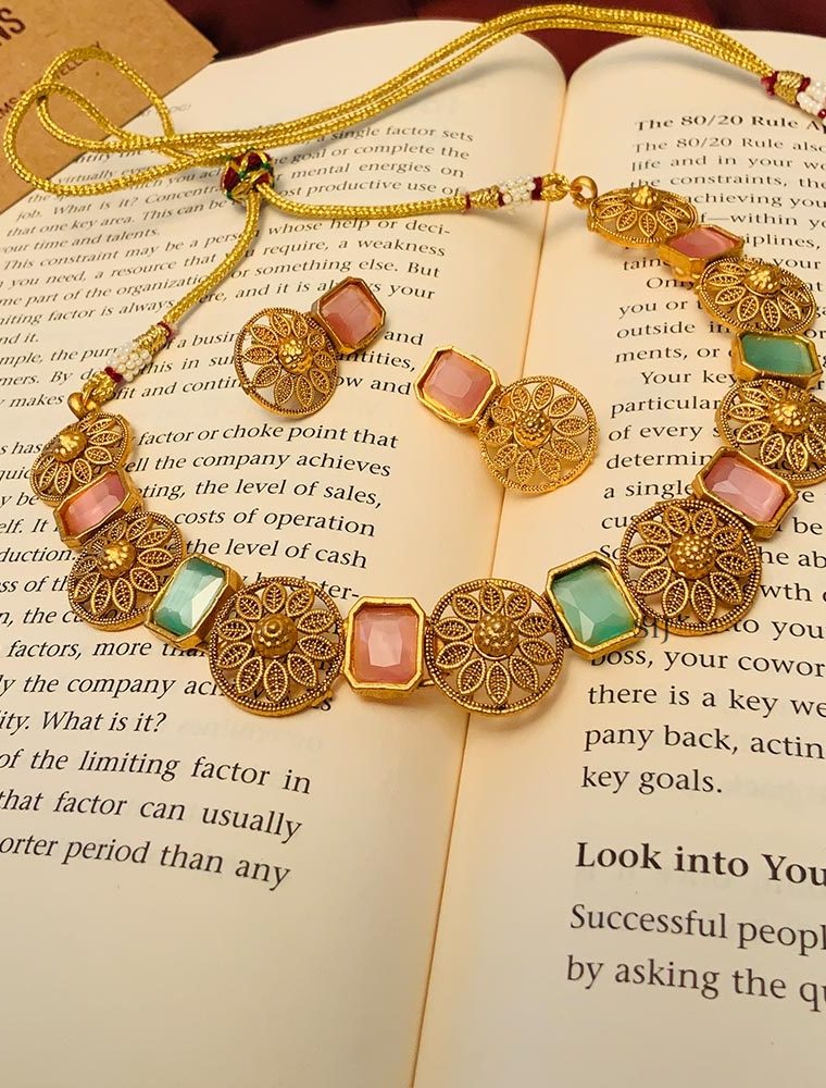 Elite Matt Gold Plated Kundan Necklace