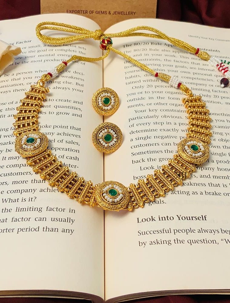 Traditional Matt Gold Plated Kundan Necklace