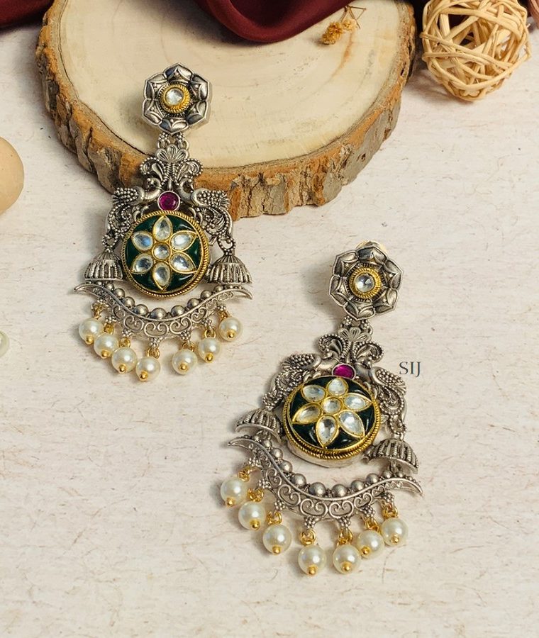 Sparkling German Silver Antique Dual Tone Earrings