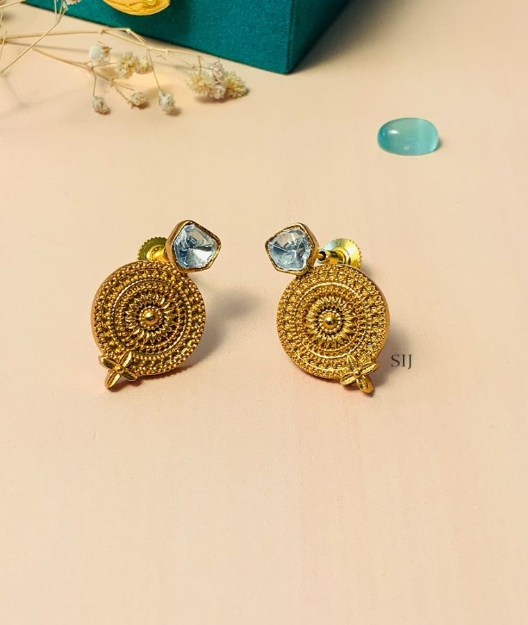 Stunning Gold Plated Kundan Polki Bead Stone Earrings