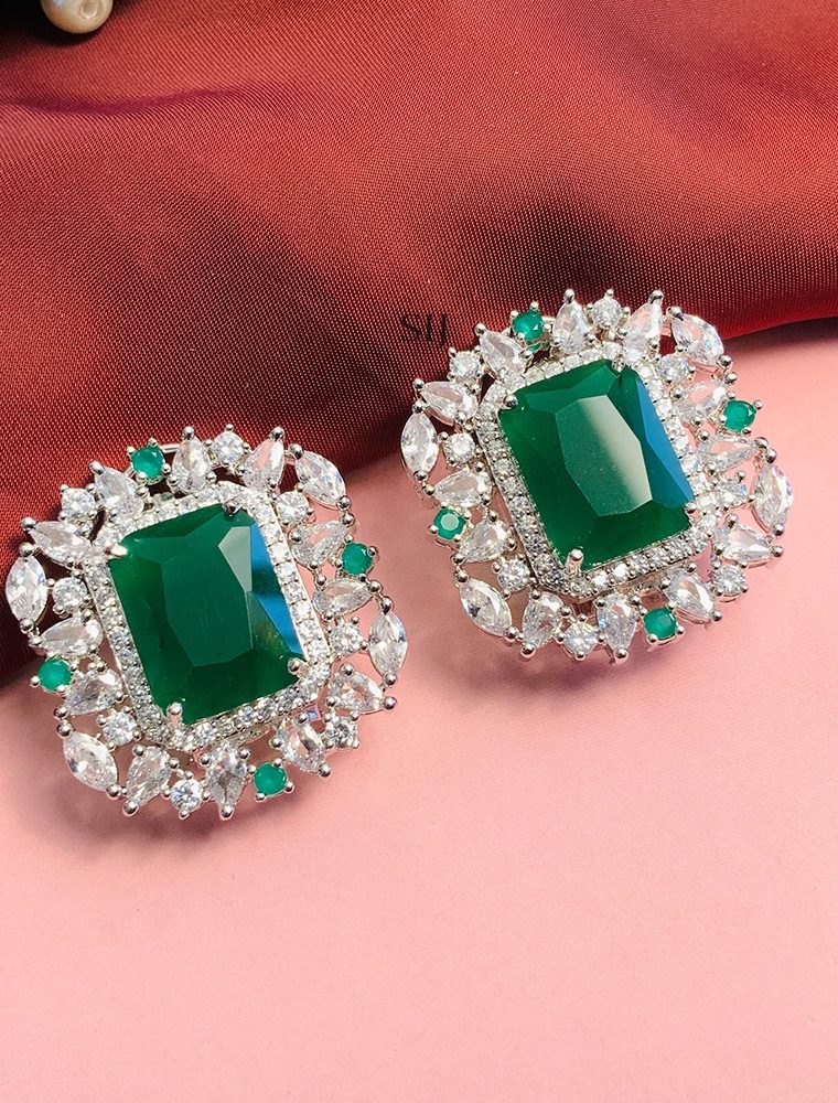 Beautiful Green and AD White Stones Studs