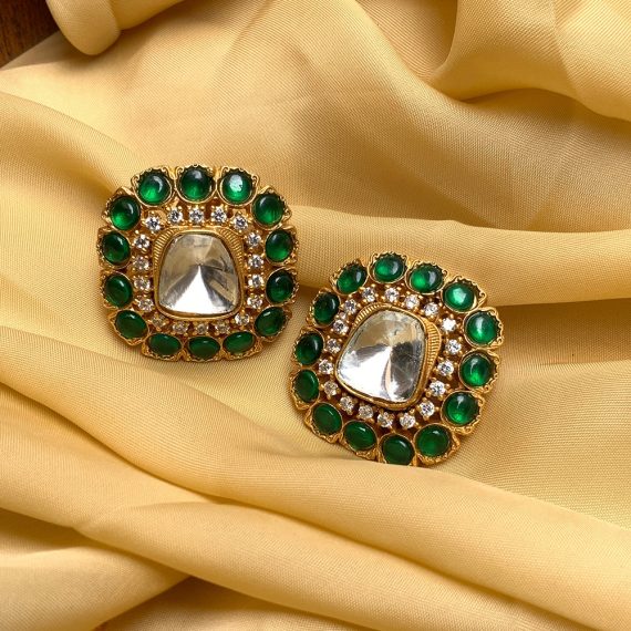 Elite Gold Plated Polki Studs Earrings