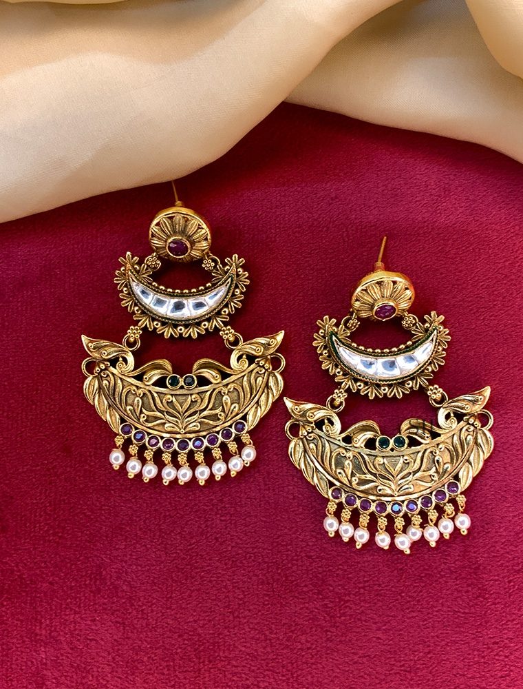 Elite Matt Gold Plated Antique Earrings