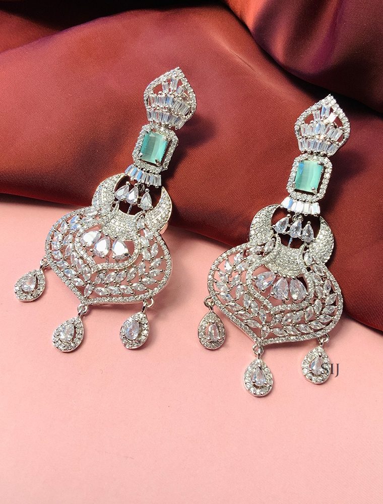 Trendy Silver Plated American Diamond Earrings