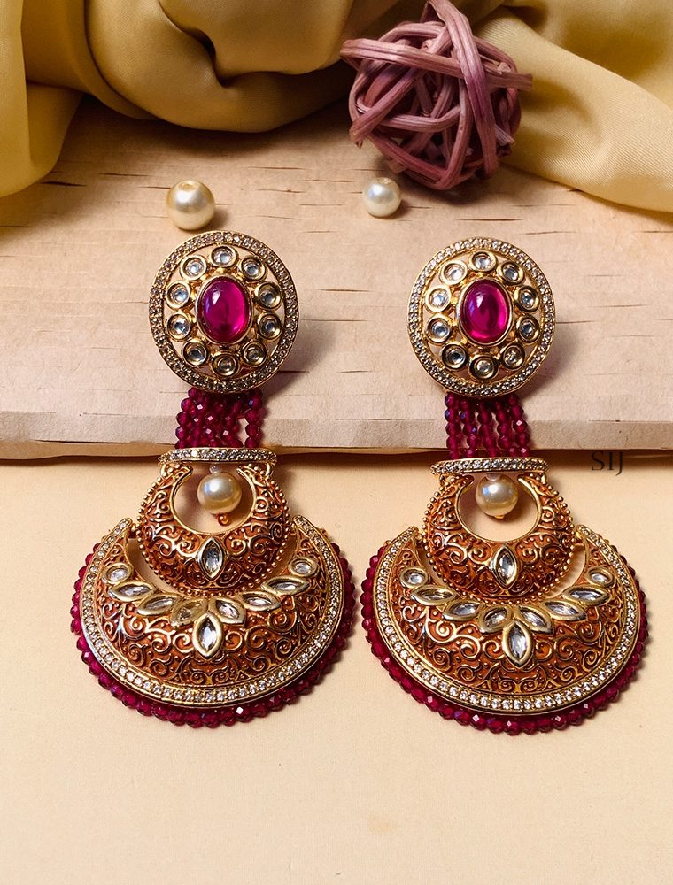 Shimmering Gold Plated Kundan American Diamond Earrings