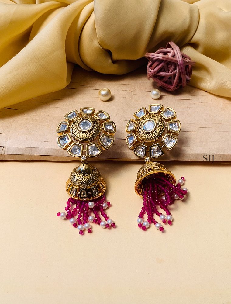 Alluring Gold Plated Kundan American Diamond Earrings