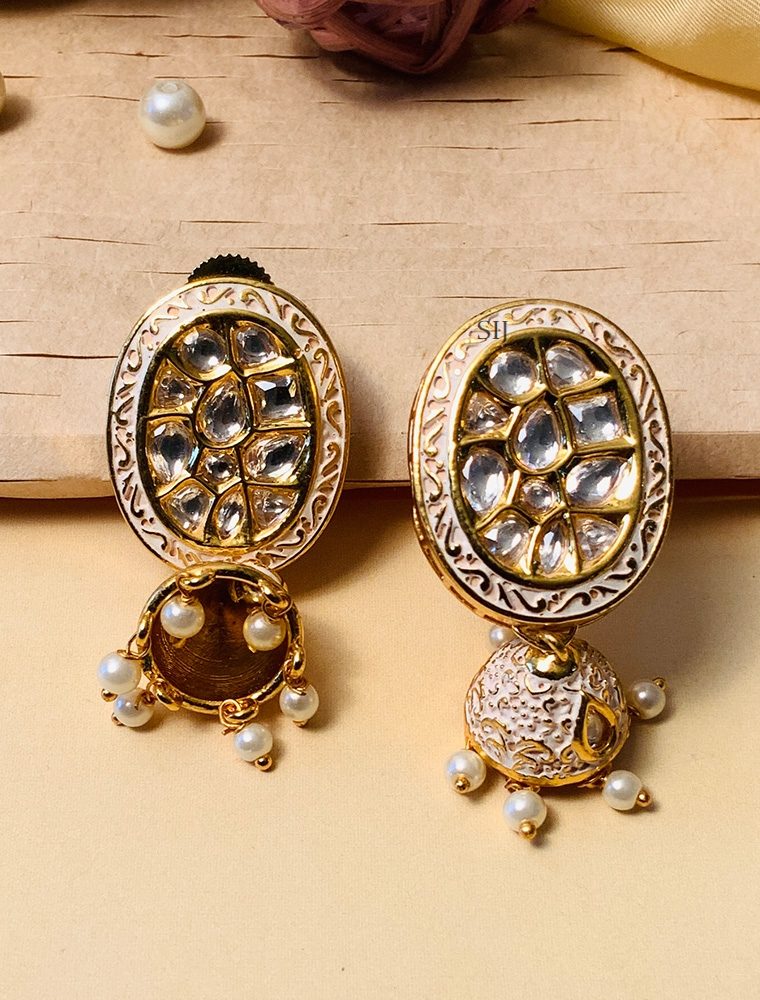 Cute Gold Plated Kundan AD Stones Jhumkas