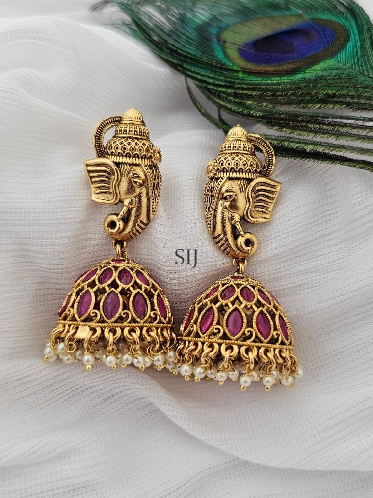 Classy Kemp Stone Ganesh Jhumkas