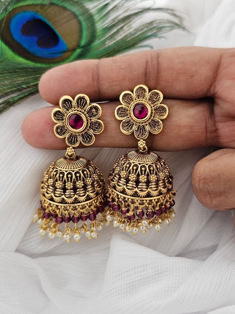 Fantasic Flower Design Gold Finish Jhumkas