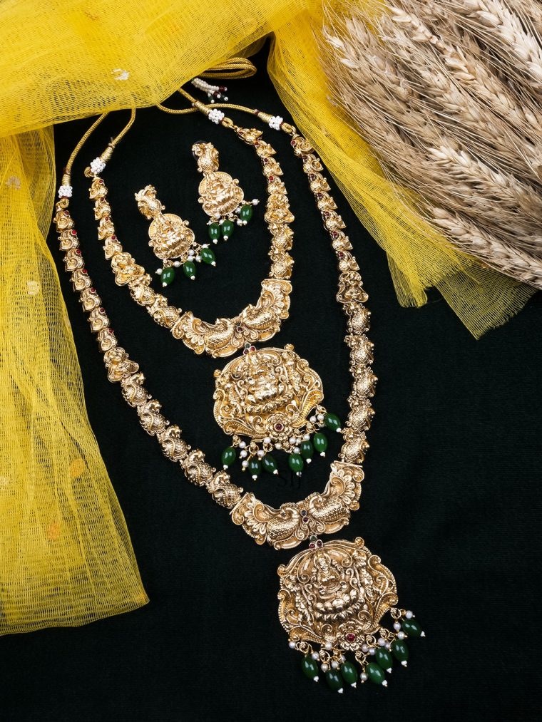 Glittering Green Beads Stone Jewellery Set