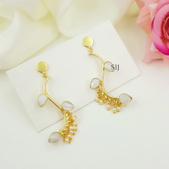 Hanging Leaf Pearl Stone Earrings