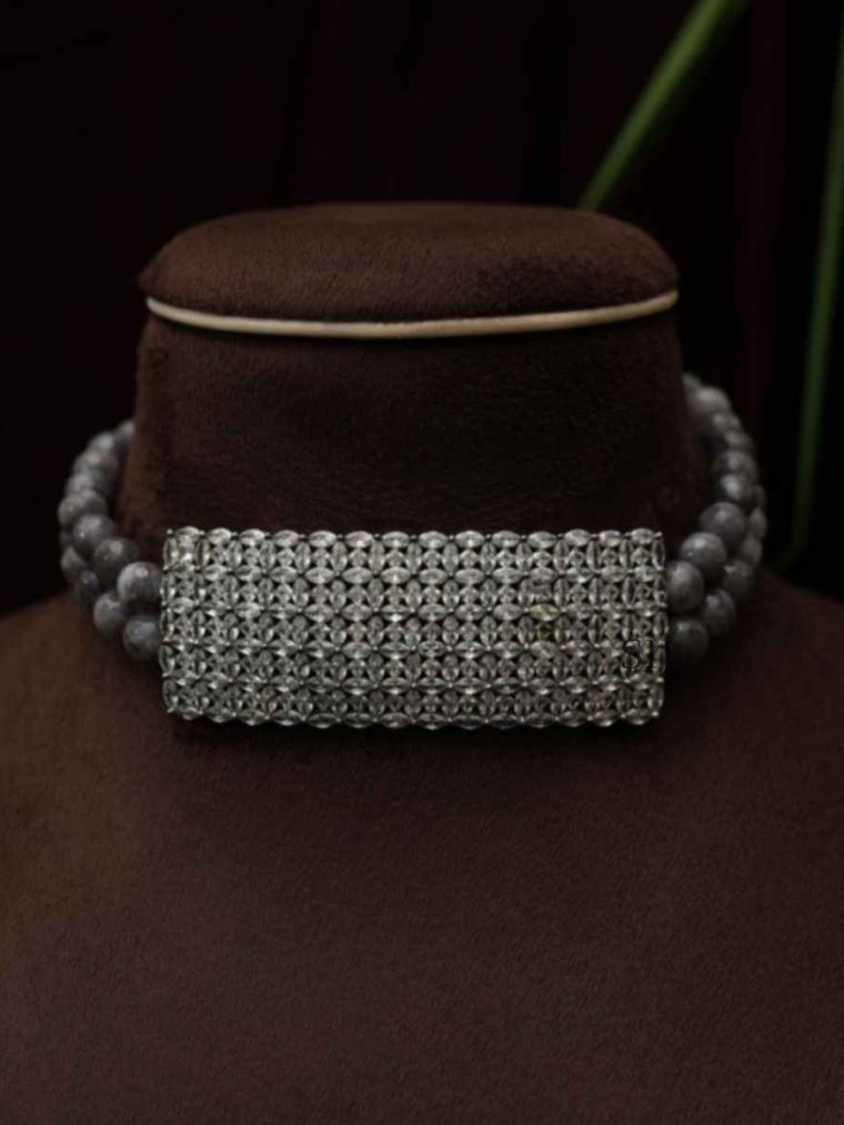 Elegant Grey Beaded Zircon Necklace