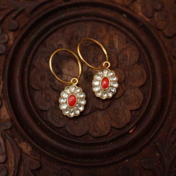 Artificial Coral Silver Mini Bali Earrings