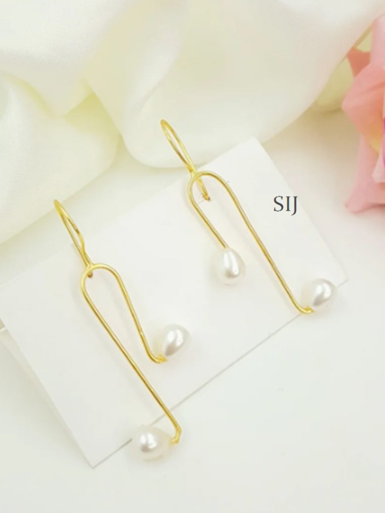 One Gram Gold Drop Natural Pearl Stone Earrings