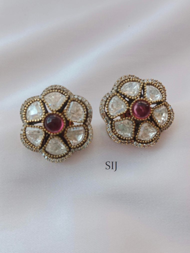 Shimmering Victorian Flower Ruby Stone Stud