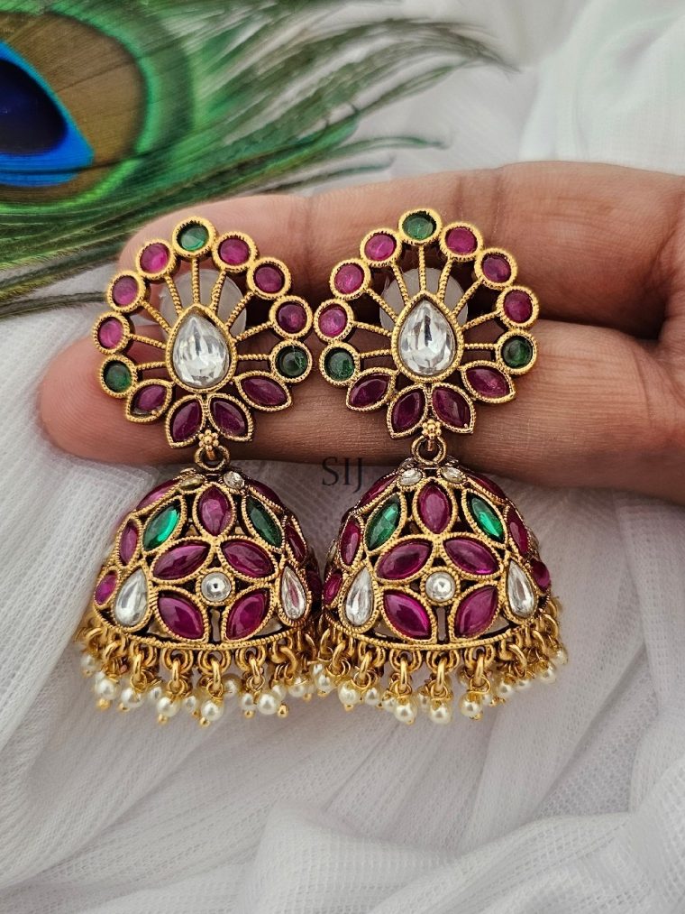 Trendy Kemp Stone Green Jhumkas