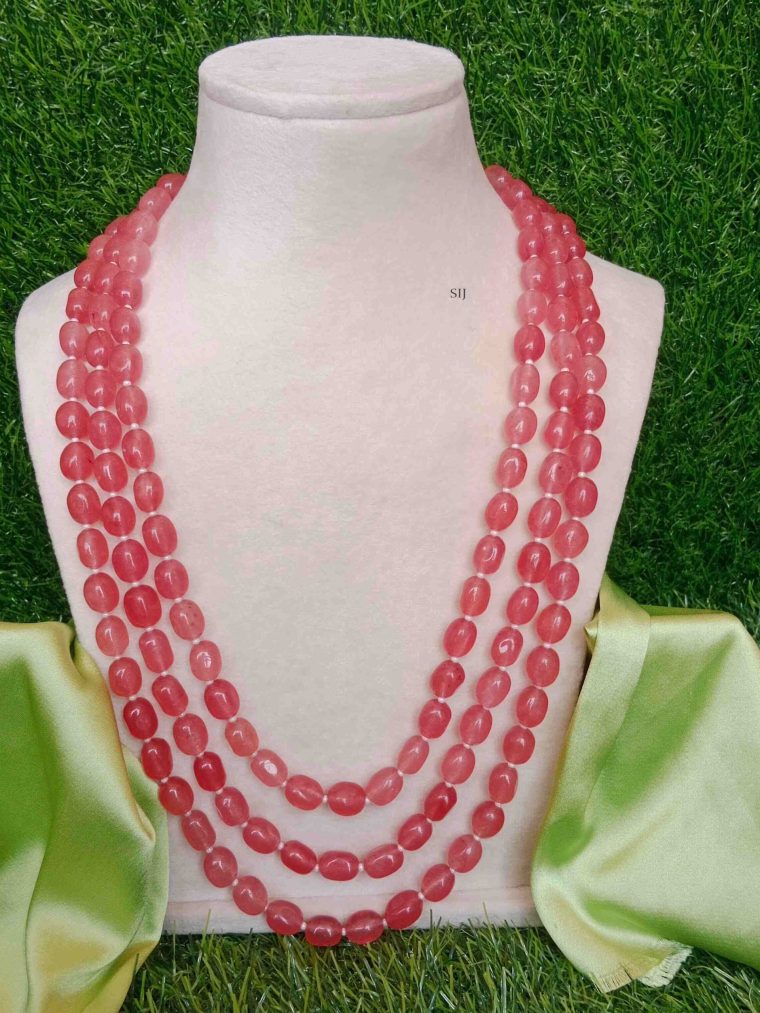 Traditional Three Layers Light Pink Beads Necklace