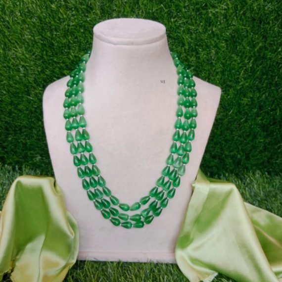 Three Layers Green Beads Necklace