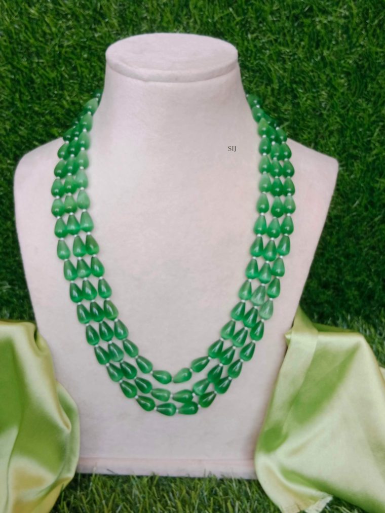 Three Layers Green Beads Necklace