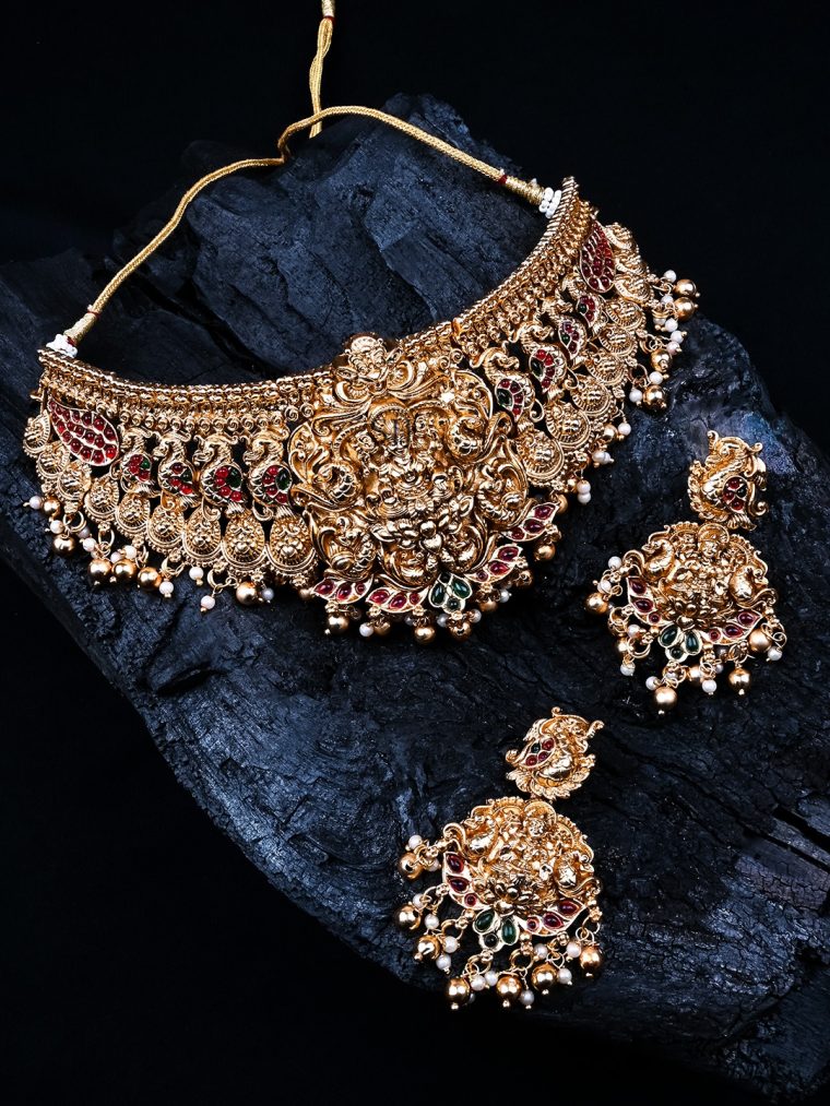 Traditional Lakshmi and Peacock Design Choker Set