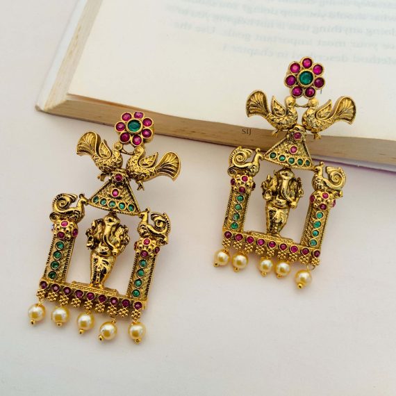 Traditional Vinayaka and Dual Peacock Earrings